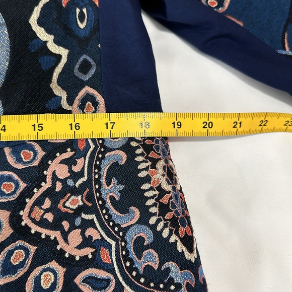 CHICOS 0 Jacquard Embroidered Jacket  Blue Metallic Lined Career Boho- Women’s - Picture 10 of 12